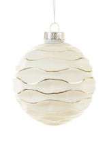 4" Hangable White Glass Ball Ornament with Silver Trim