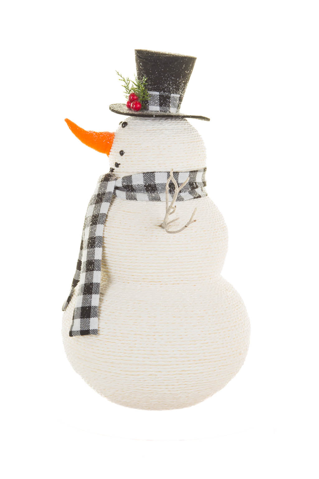 19" White and Black Plastic Smiling Snowman with Checkered Scarf
