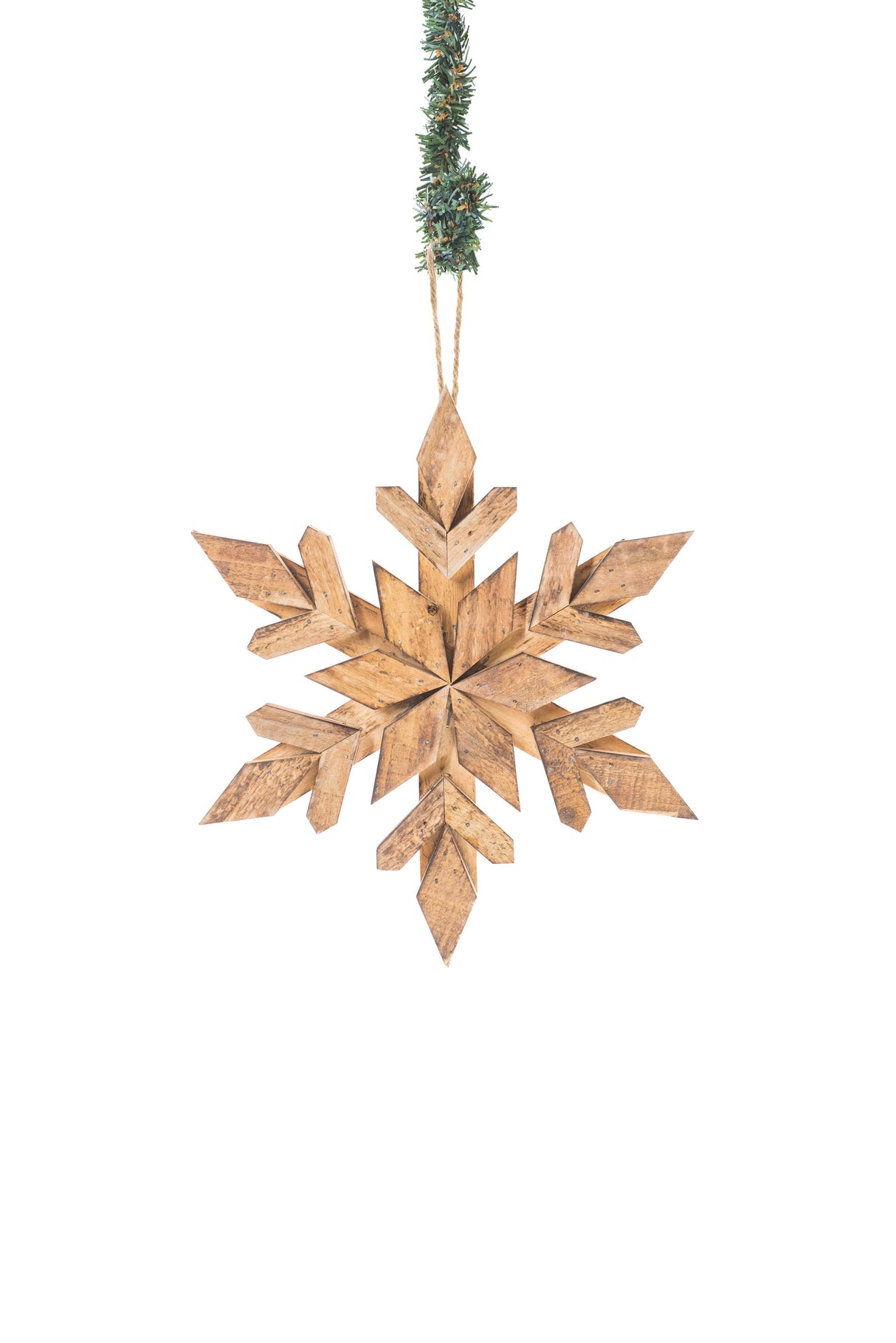 10" Hanging Smokey Wood Rustic Snowflake