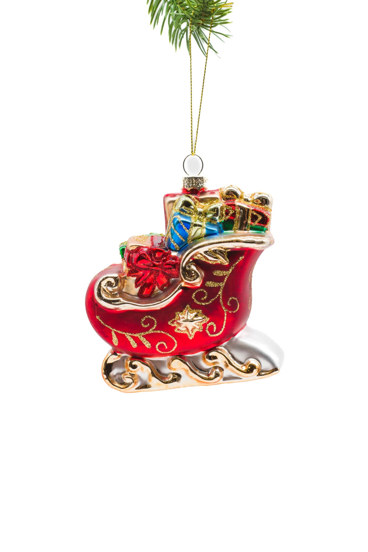 4.75" Hanging Pearline Red Glass Sleigh Ornament