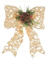 15" Hanging Beige and Green Cotton Rope Mache Luminant Warm White LED Christmas Star