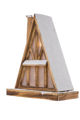 17"Triangular Smokey and White Wood House LED Display with Glittered Roof
