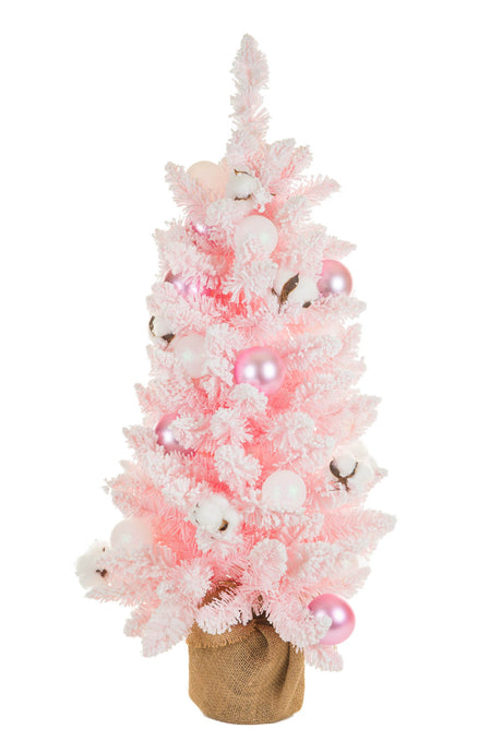 36" White and Pink Pvc Christmas Tree with Ornaments and Cotton Buds