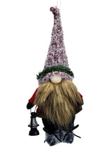13.5" Hanging Plaid Red and Brown Cloth Gnome Ornament