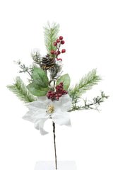 25" Green Pvc Poinsettia Spray with Red Berries