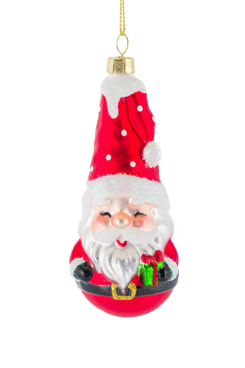 5" Hanging Red Glass Mini Santa Ornament with Gift