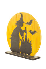 21"Black and Yellow Wood Devious Witch Figure with Cauldron