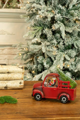 9.5" Red Christmas Pick Up Truck Warm White LED Snow Globe