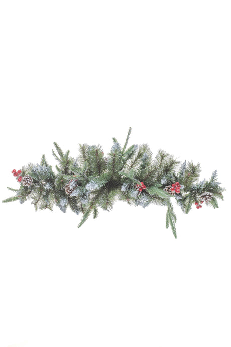27.5"Silver Pvc Mixed Tip Pine Swag with Pinecones and Berries