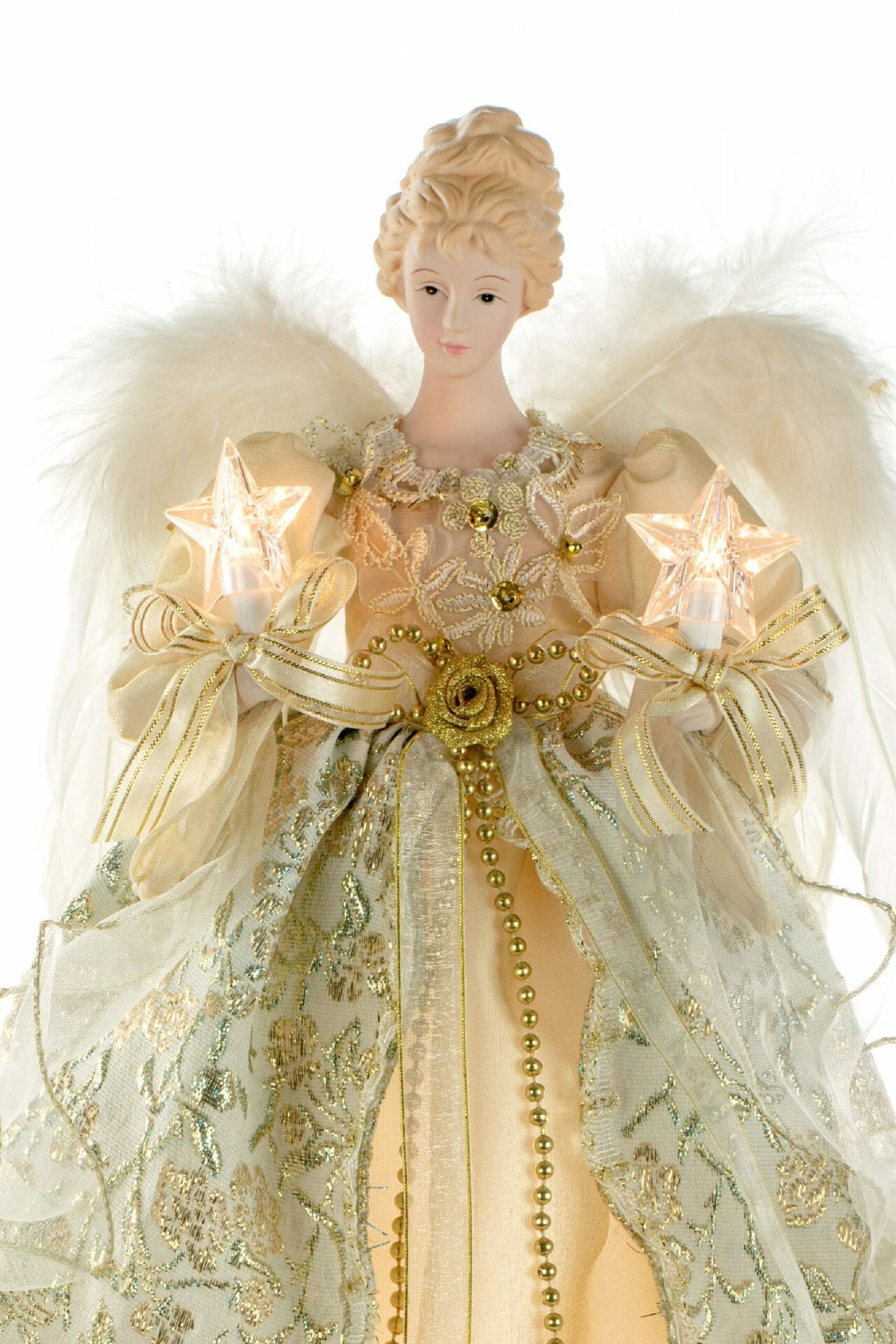 14.5" Beige Cloth Vintage 10-Light Angel Tree Topper