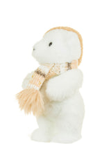 10" White Cotton Bear Figurine with Winter Scarf