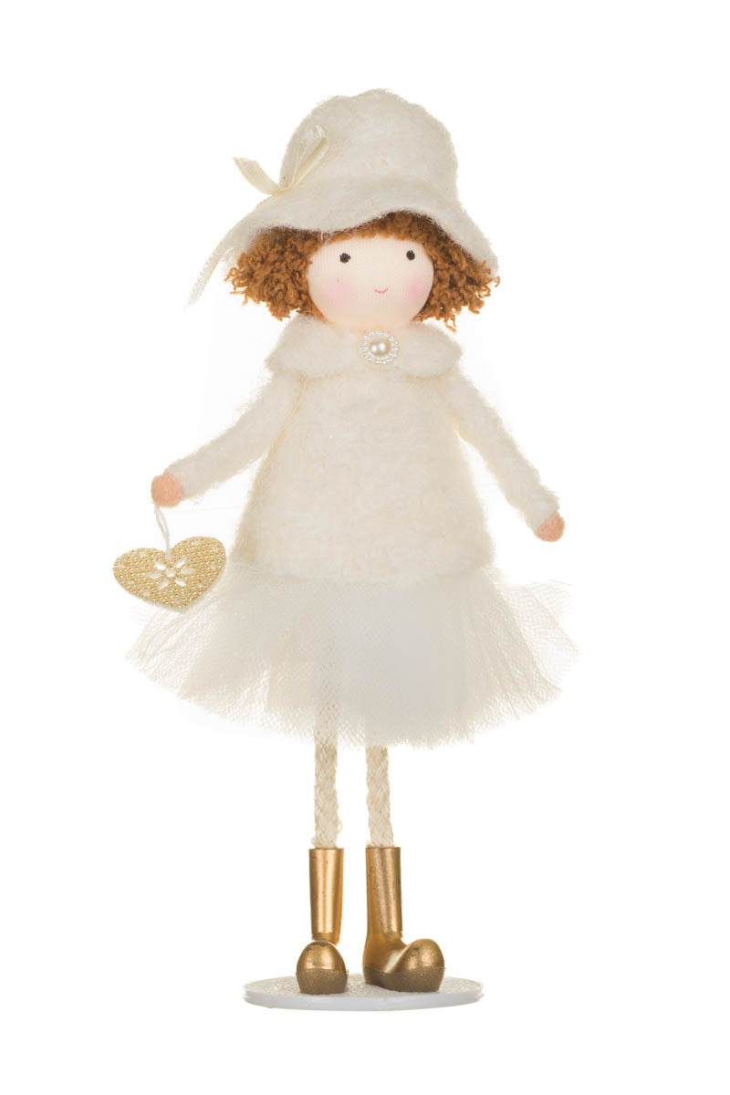 7.25" Hangable White Fabric Chic Girl Doll with Brown Boots