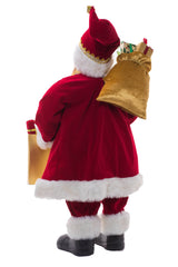 38" Red and White Cloth Shopping Santa Figurine with Gift Bag