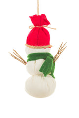 6" Hanging Off-White Cloth Chipper Snowman Wearing Red Hat