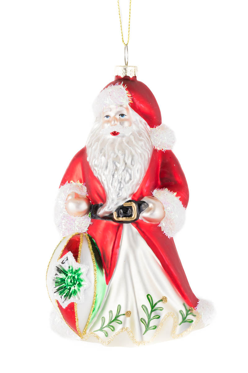 6.25"Hanging Red and Pearl White Glass Santa Ornament