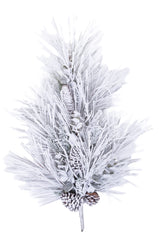 34" Hangable Flocked White and Green Pvc Teardrop Swag with Pinecones