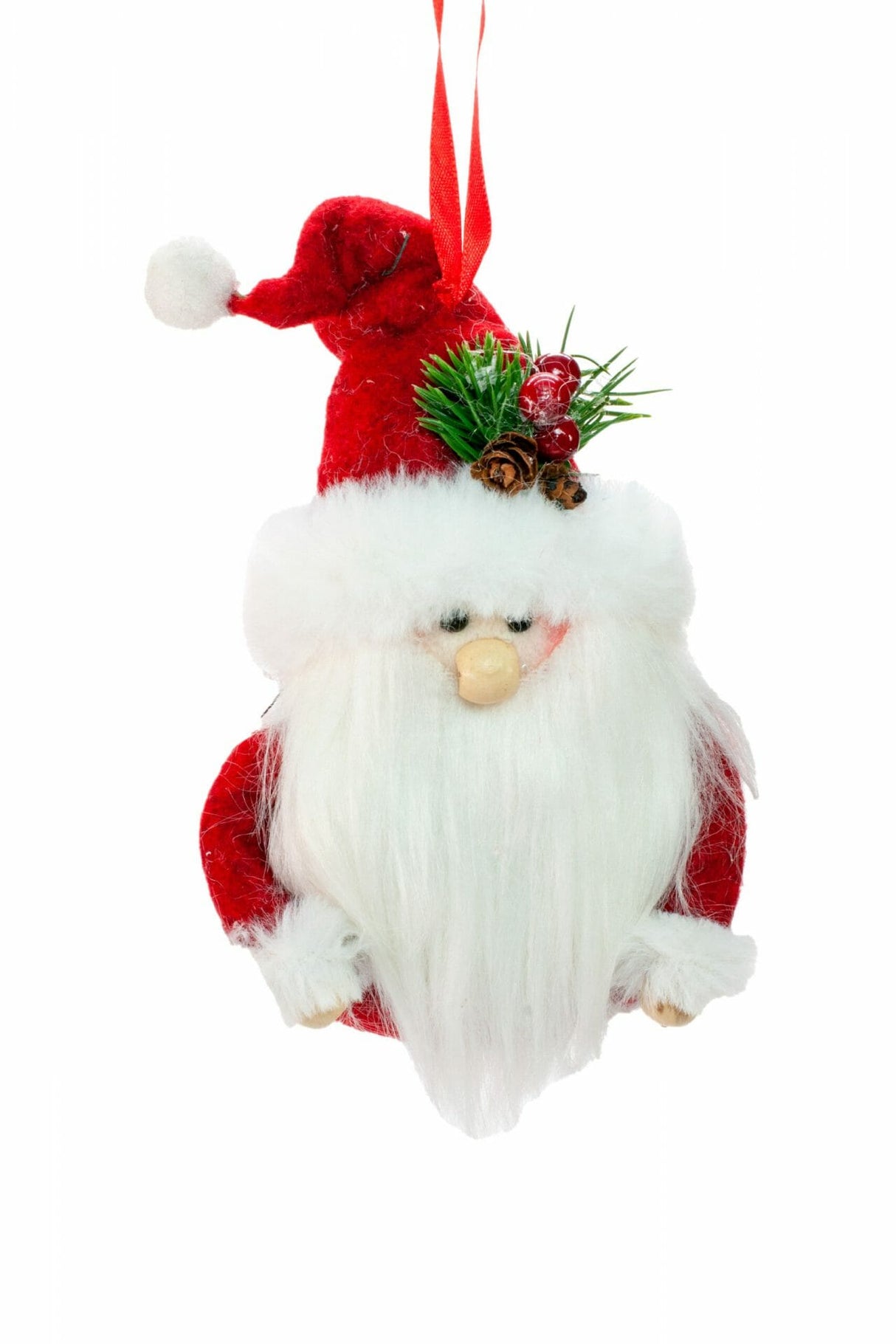 6" Red and White Wool Hanging Santa