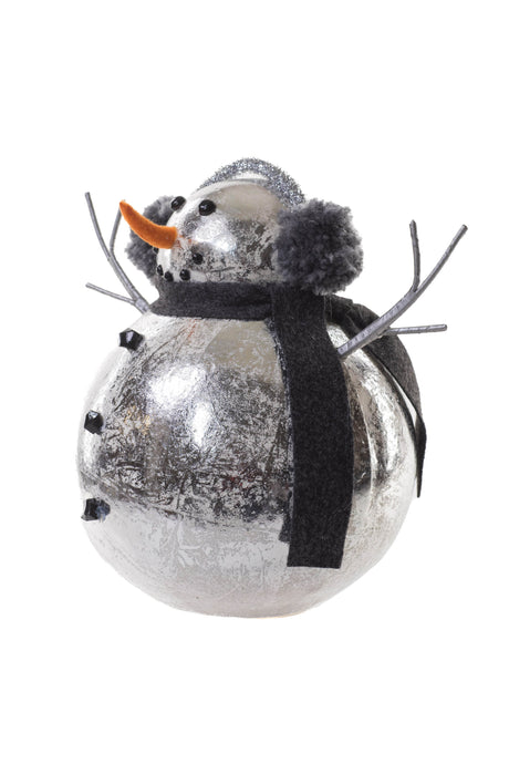 9" Silver Foam Metallic Snowman Wearing Earmuffs