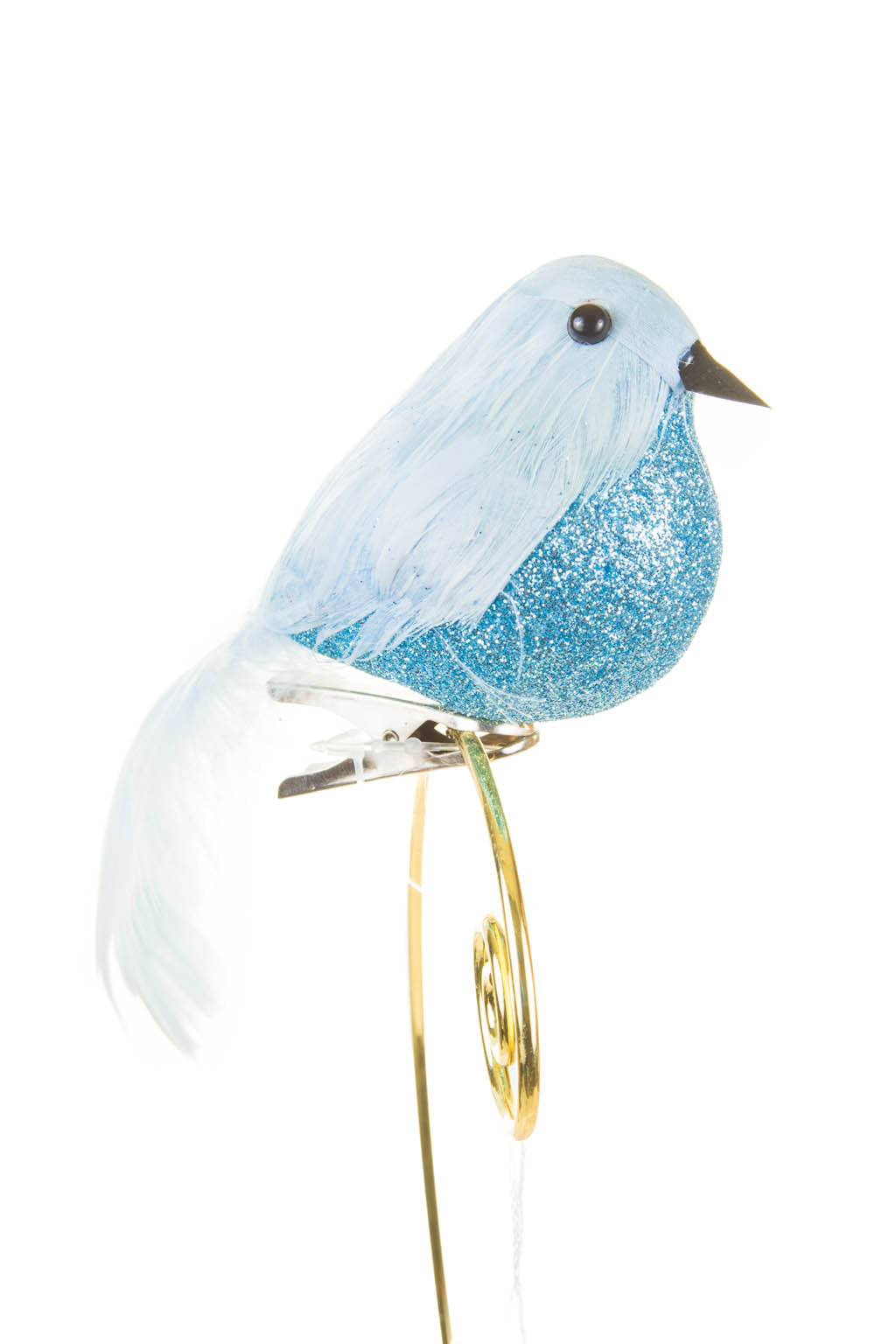 4.5" Googly-Eyed Clip-On Baby Blue Foam Bird Ornament with Glittered Body