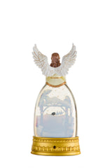 12.72" Gold and White Plastic Angel Warm White LED Snow Globe with Nativity