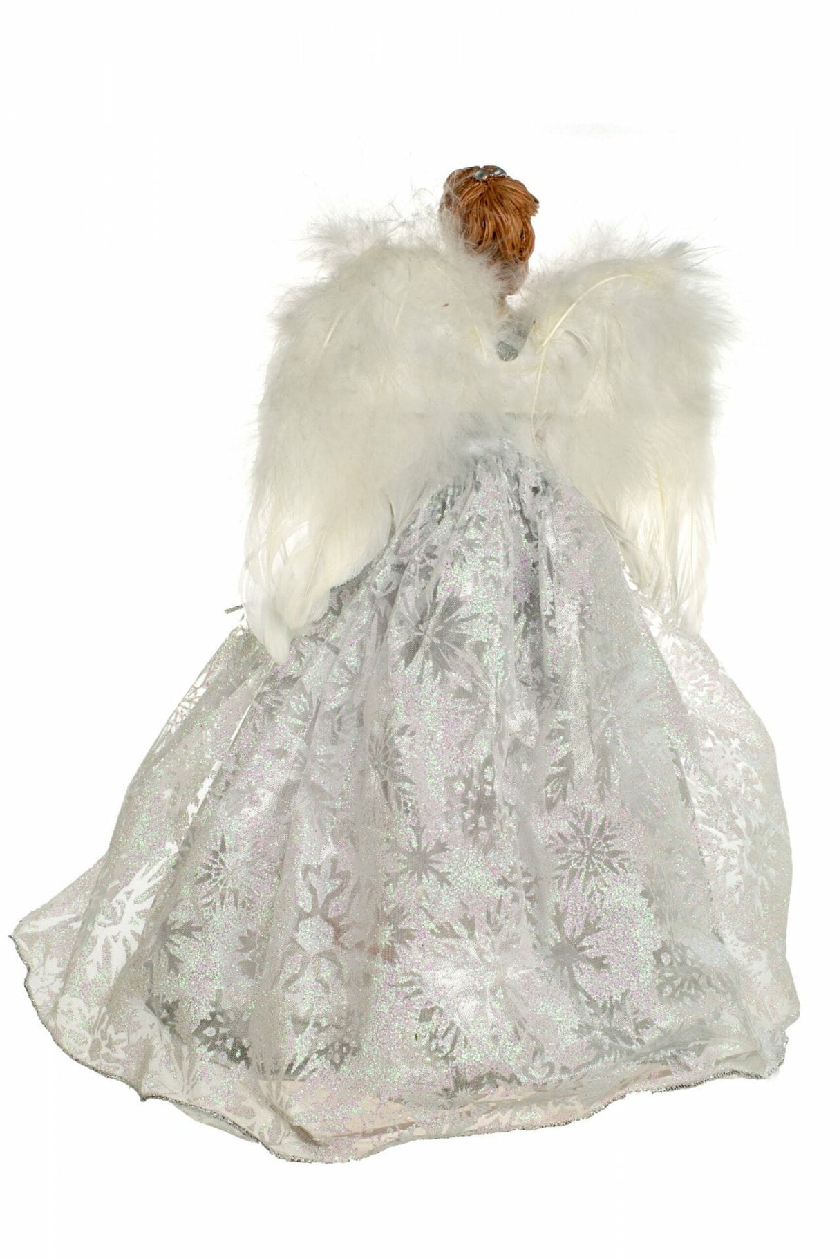 14" Silver and White Cloth Modern 10-Light Angel Tree Topper