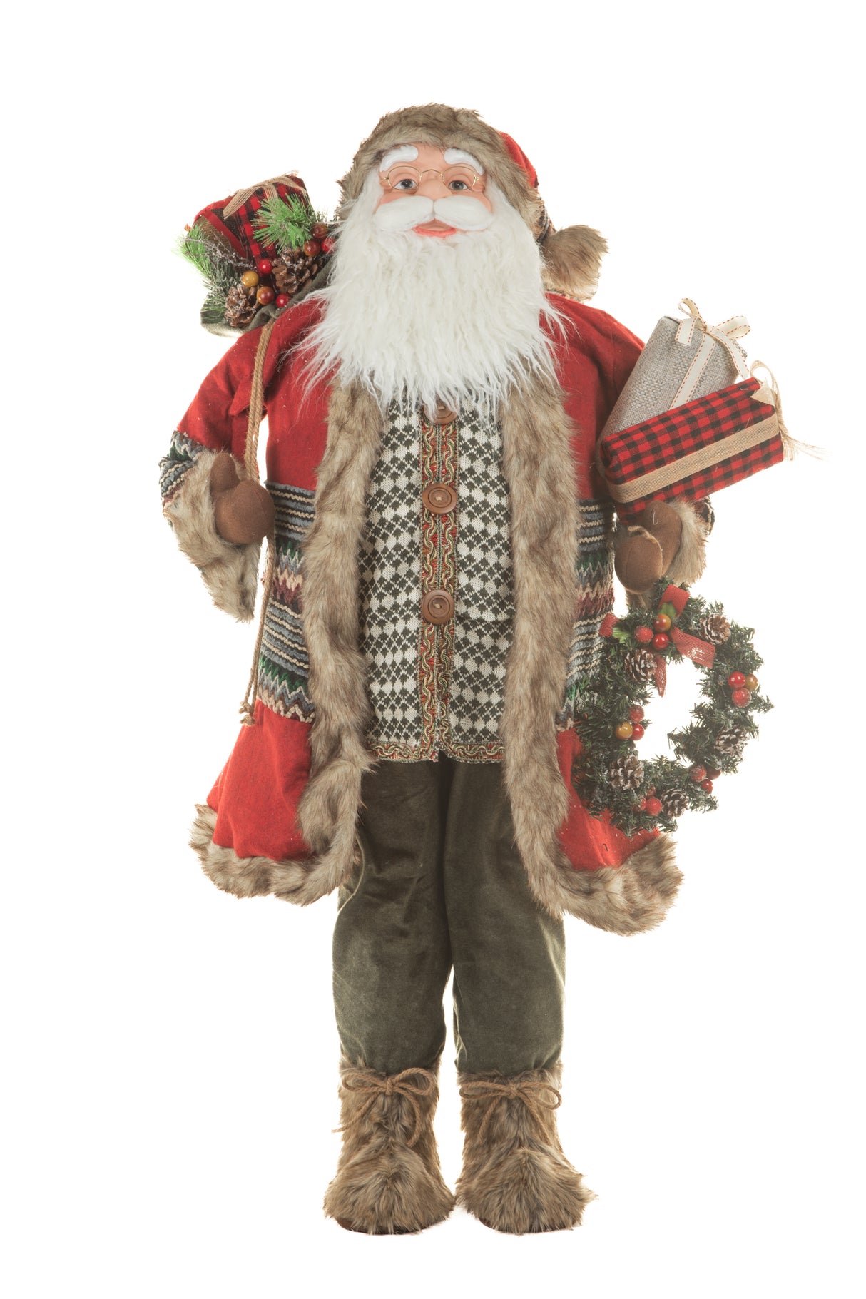 49" Red and Gray Cloth Santa Figurine with Gifts