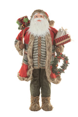 49" Red and Gray Cloth Santa Figurine with Gifts