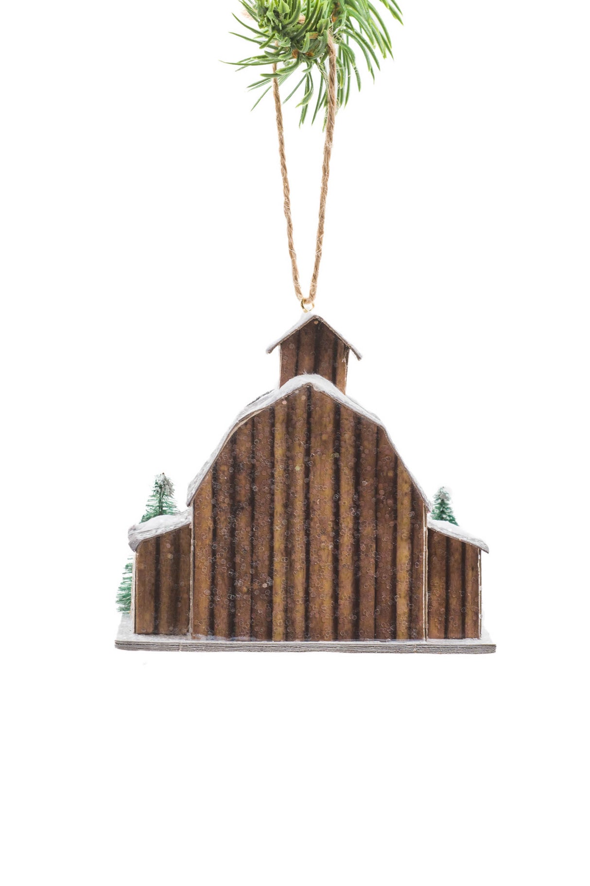 3.75" Hanging Brown Cardboard Big Barnhouse LED Ornament with Steeple