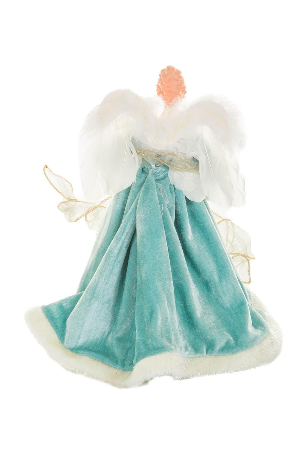 15" Turquoise and White Cotton Sleek Warm White LED Angel Tree Topper with Glowing Stars