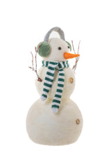8" White Polylon Big Brother Snowman with Green Earmuffs and Scarf