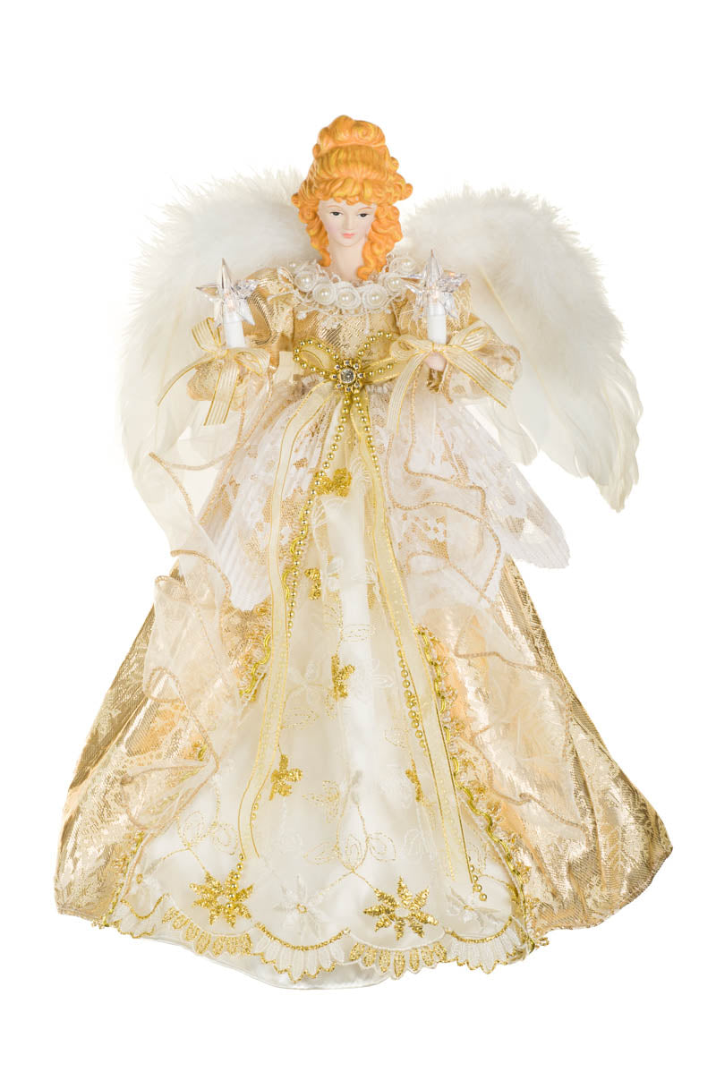 17" Gold and Ivory Fabric 10-Light Angel Tree Topper with Stars