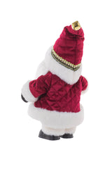 14" Chintz Burgundy and White Cloth Gnome Santa Figurine with Teddy Bear