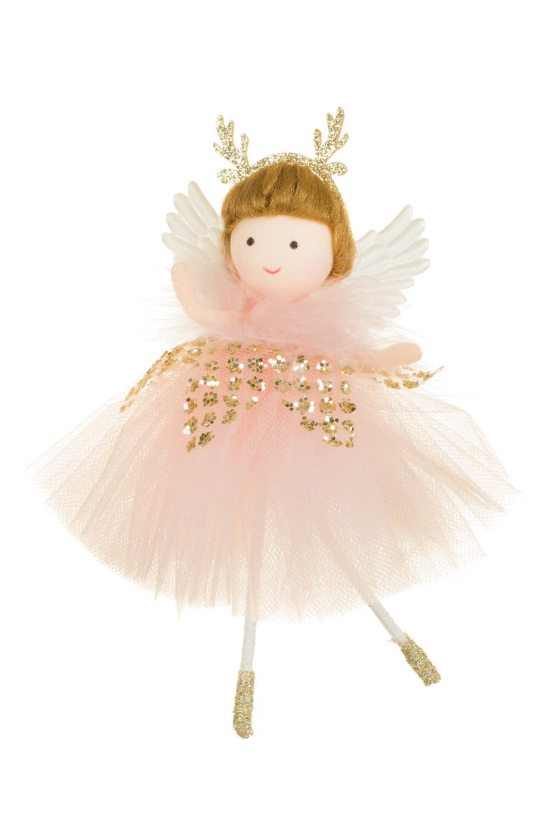 6" Pink Fabric Ballerina Girl Doll with Reindeer Headband