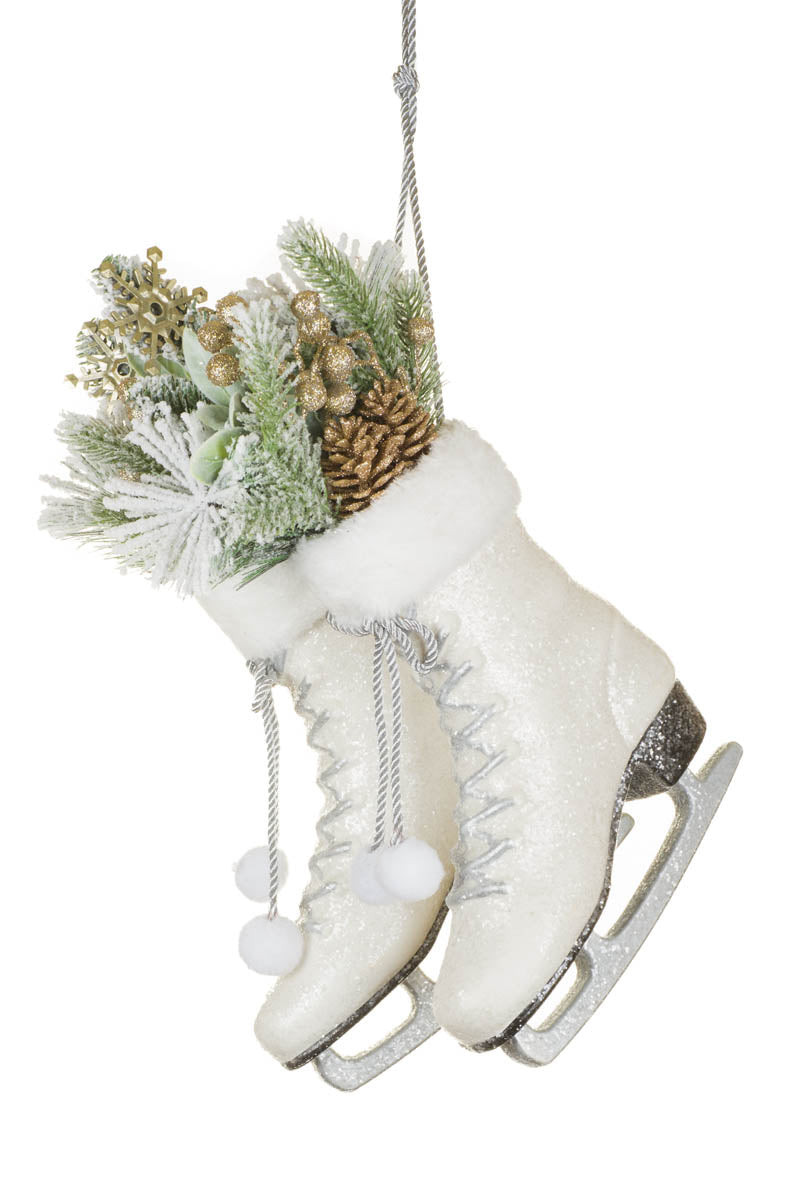 16" Sparkly White Plastic Ice Skates Ornament with Snowy Branches