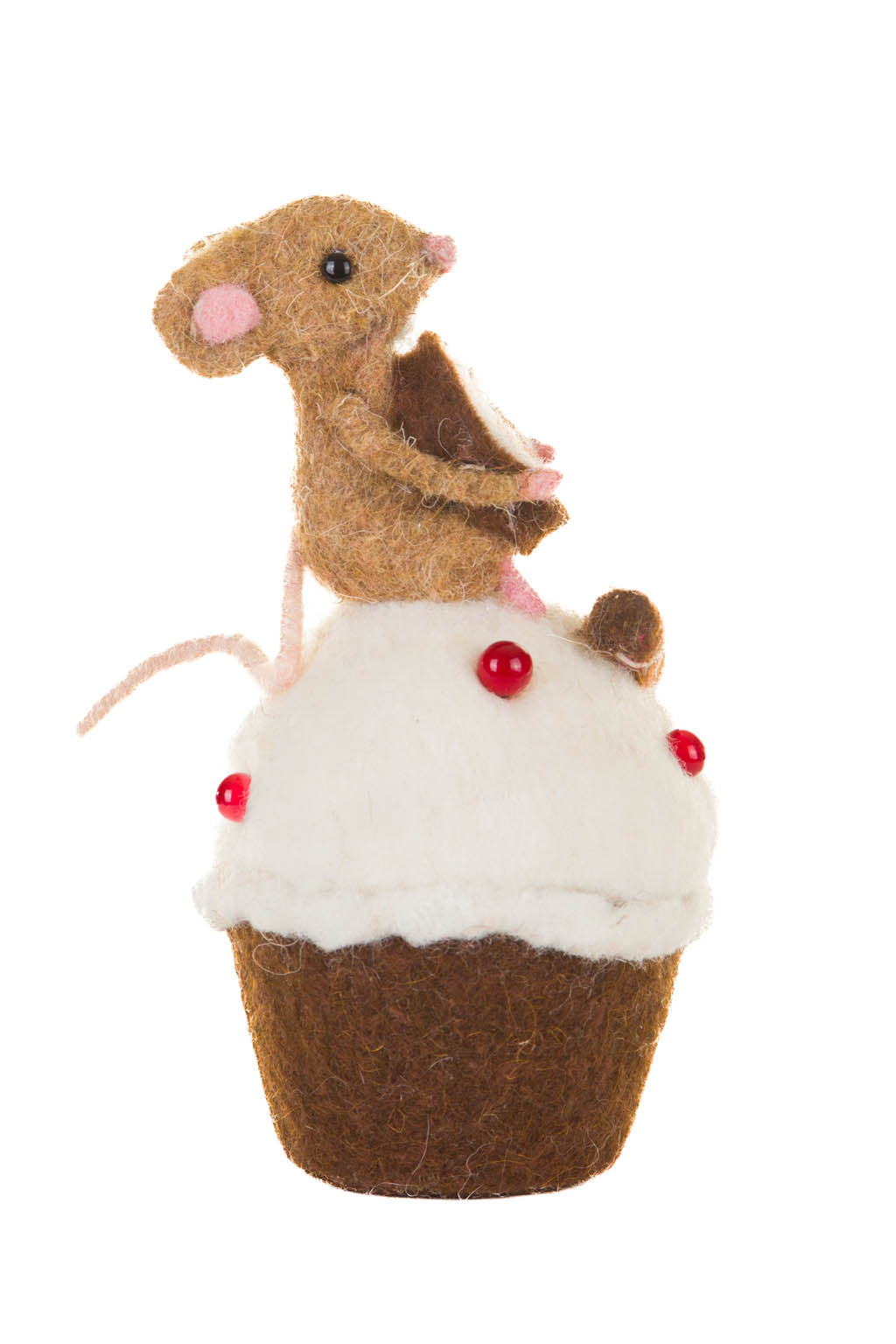 7" Brown and White Fleece Mouse On Cupcake Figure with Cinnamon Bun