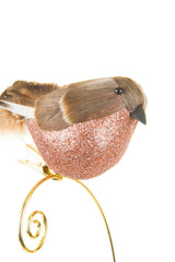 8" Fluffy Clip-On Brown and Copper Foam Bird Ornament with Long Tail