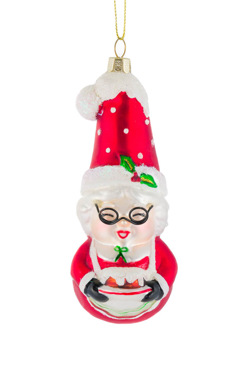 5" Hanging Red Glass Mini Mrs. Claus Ornament with Cake