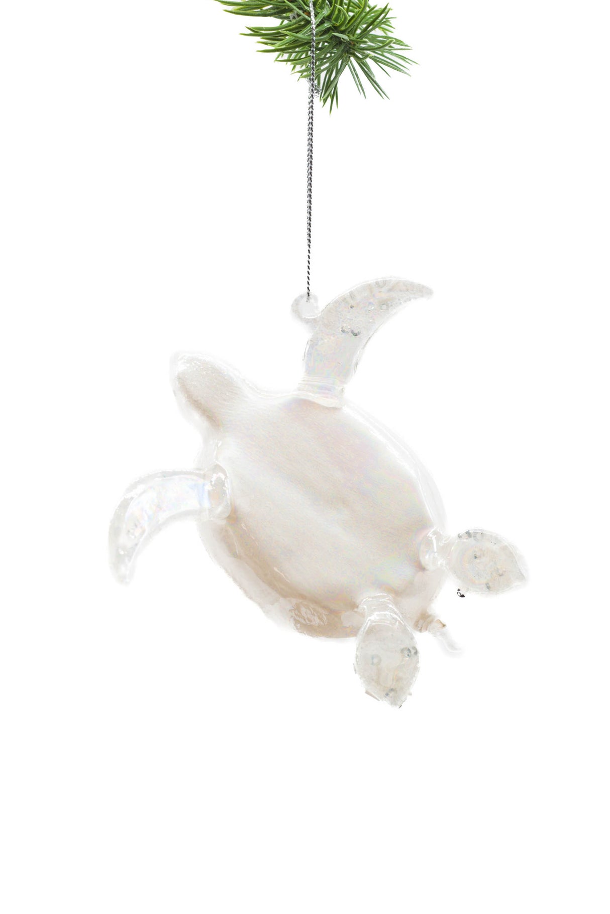 5" Hanging White and Clear Glass Turtle Ornament