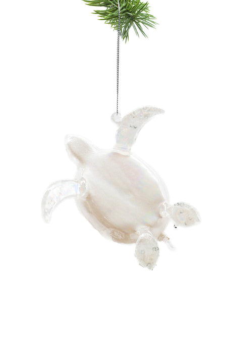 5" Hanging White and Clear Glass Turtle Ornament