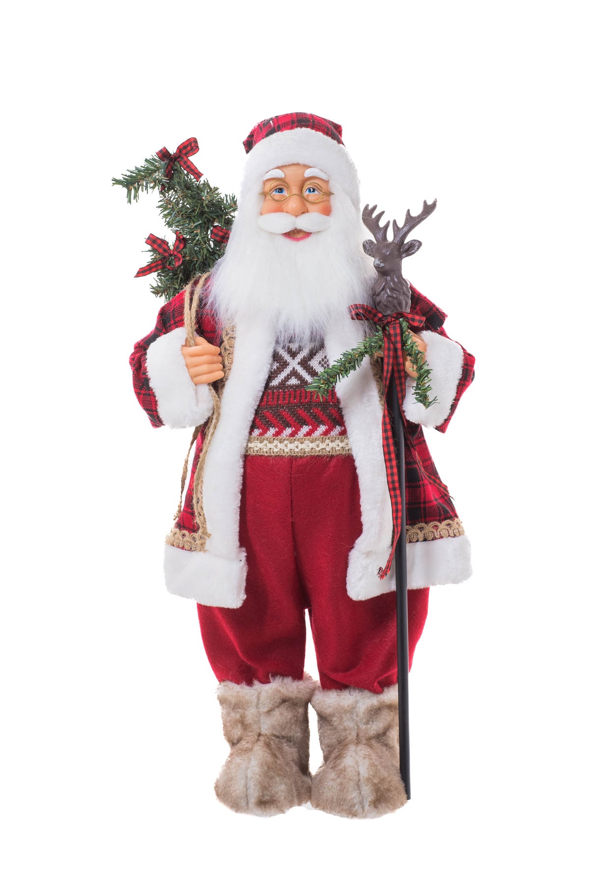 24" Plaid Red Cloth Woodsman Santa Figurine