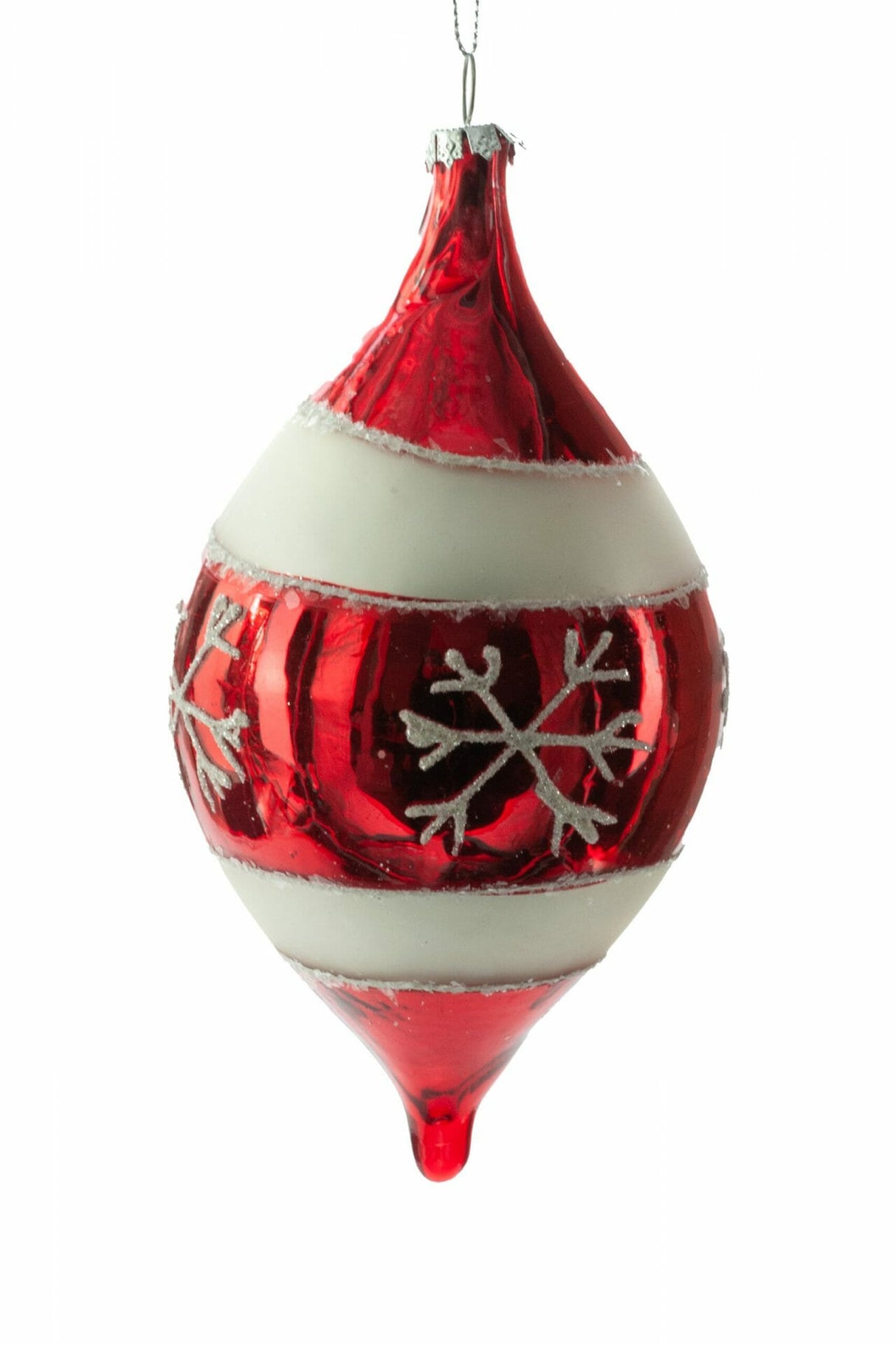 6" Hanging Red and Silver Glass Snowflake Ornament with Glitter
