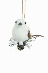7" Clip-On White Foam Bird Ornament On Branch