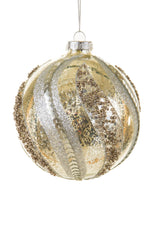 4" Hangable Metallic Gold and Silver Glass Wavy Ball Ornament
