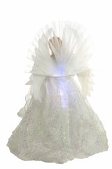 18" White Cloth Modern Fiber Optic Angel Tree Topper with Spotted Dress
