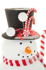 28" Large White and Red Polyfoam Candycane Snowman Figurine