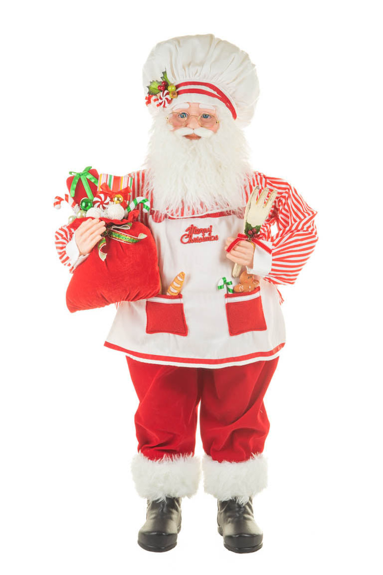 39" Large Candycane Red and White Cloth Chef Santa Figurine Ready To Cook