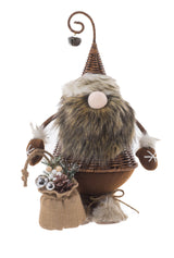 17" Cone-Shaped Brown and Gray Wicker Elf Girl Doll