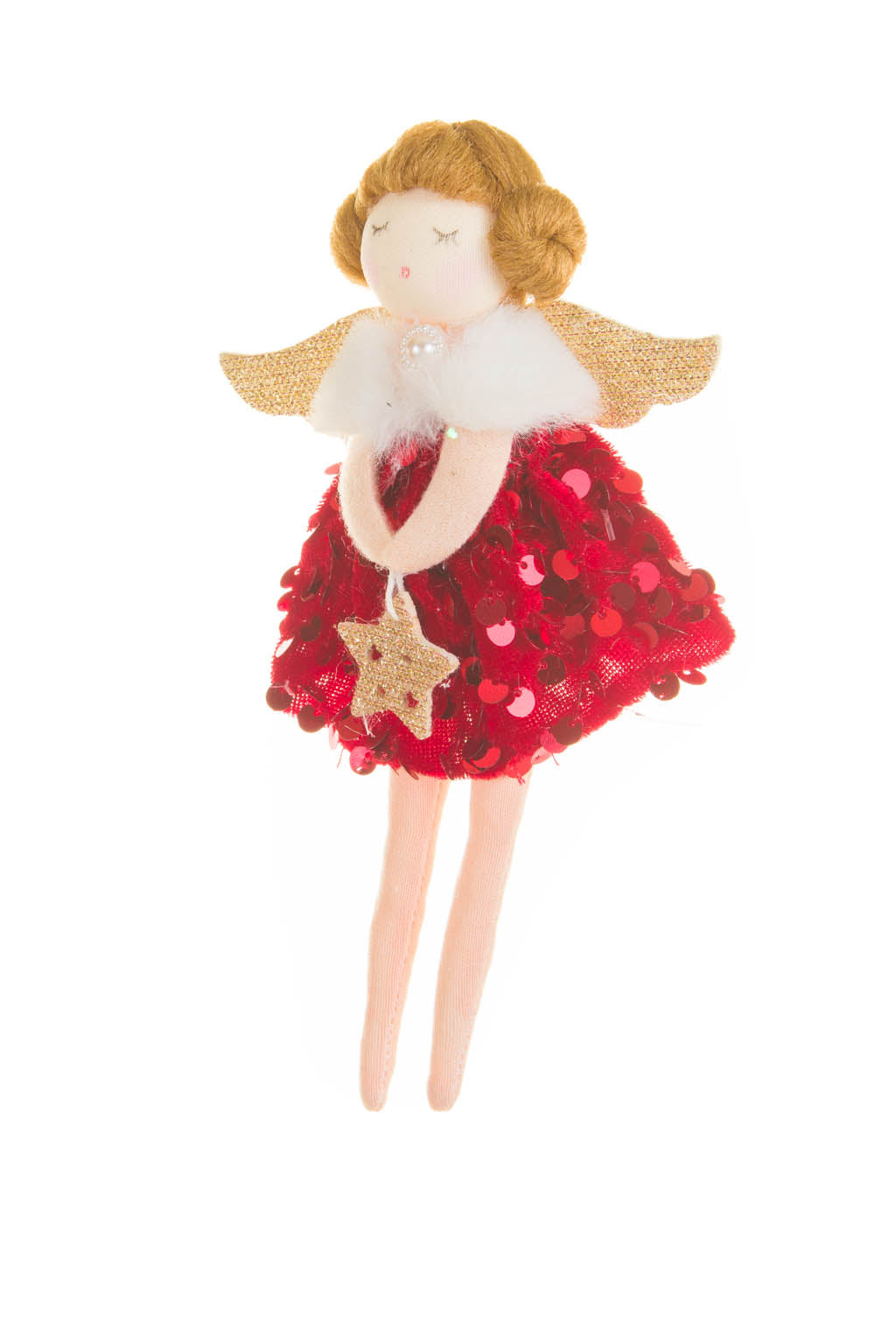 7" Hanging Sequin Red Velvet Caroling Angel Ornament