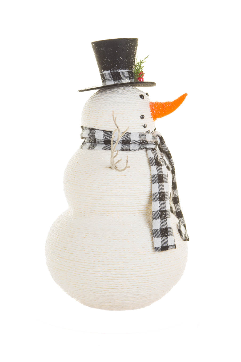 19" White and Black Plastic Smiling Snowman with Checkered Scarf