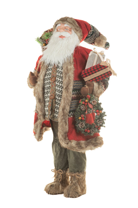 49" Red and Gray Cloth Santa Figurine with Gifts